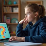 Adolescente utilisant l'interface de Scolaweb sur un ordinateur portable dans sa chambre