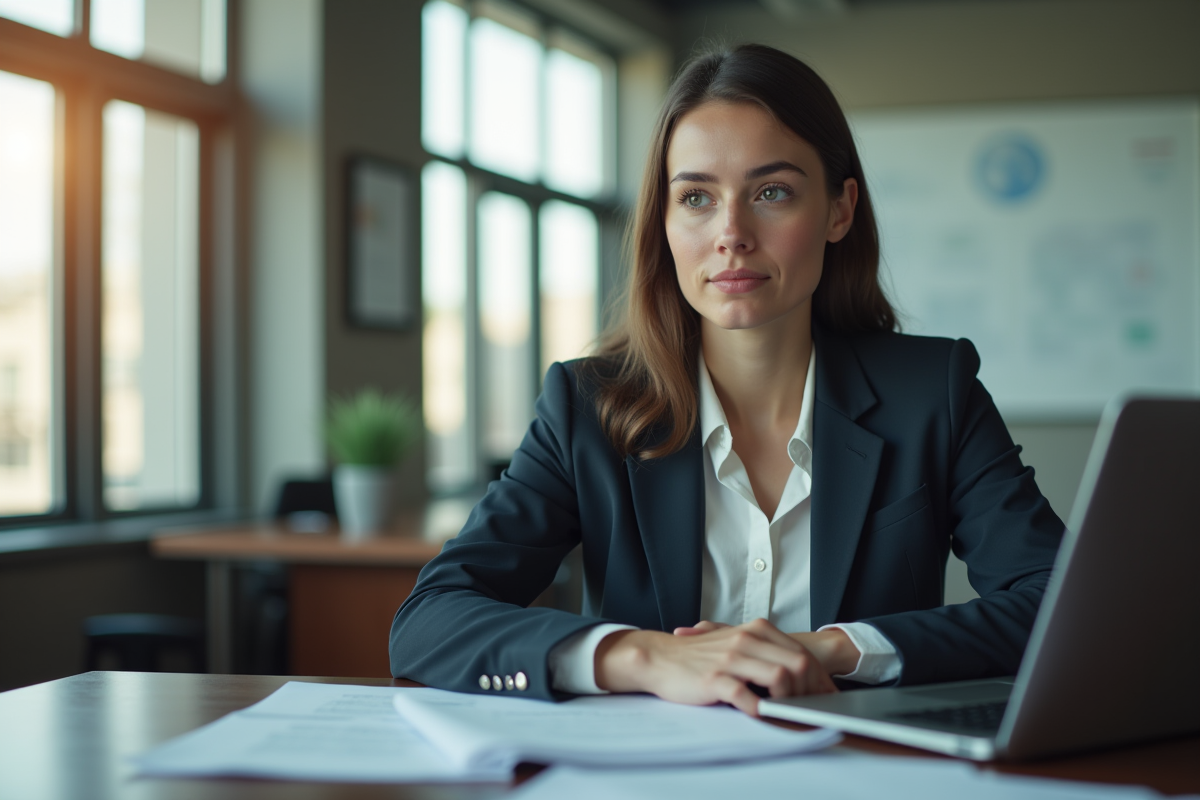 Employe gouvernemental au bureau avec documents et ordinateur