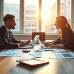 Bureau moderne avec deux professionnels en finances