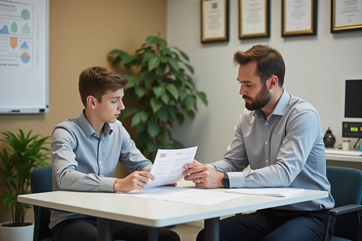 Conseiller d'orientation discutant des résultats d'un test de carrière avec un étudiant