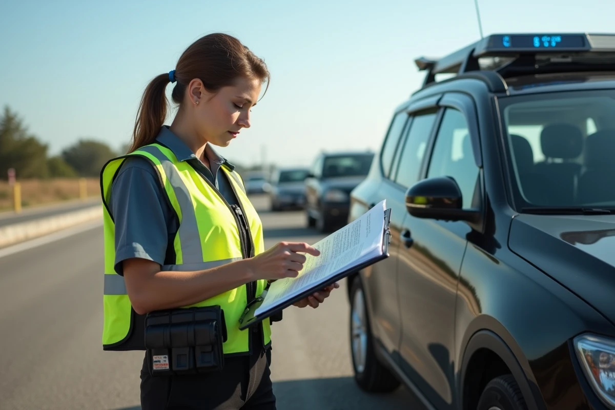 Agent de traffic vérifiant documents à côté d
