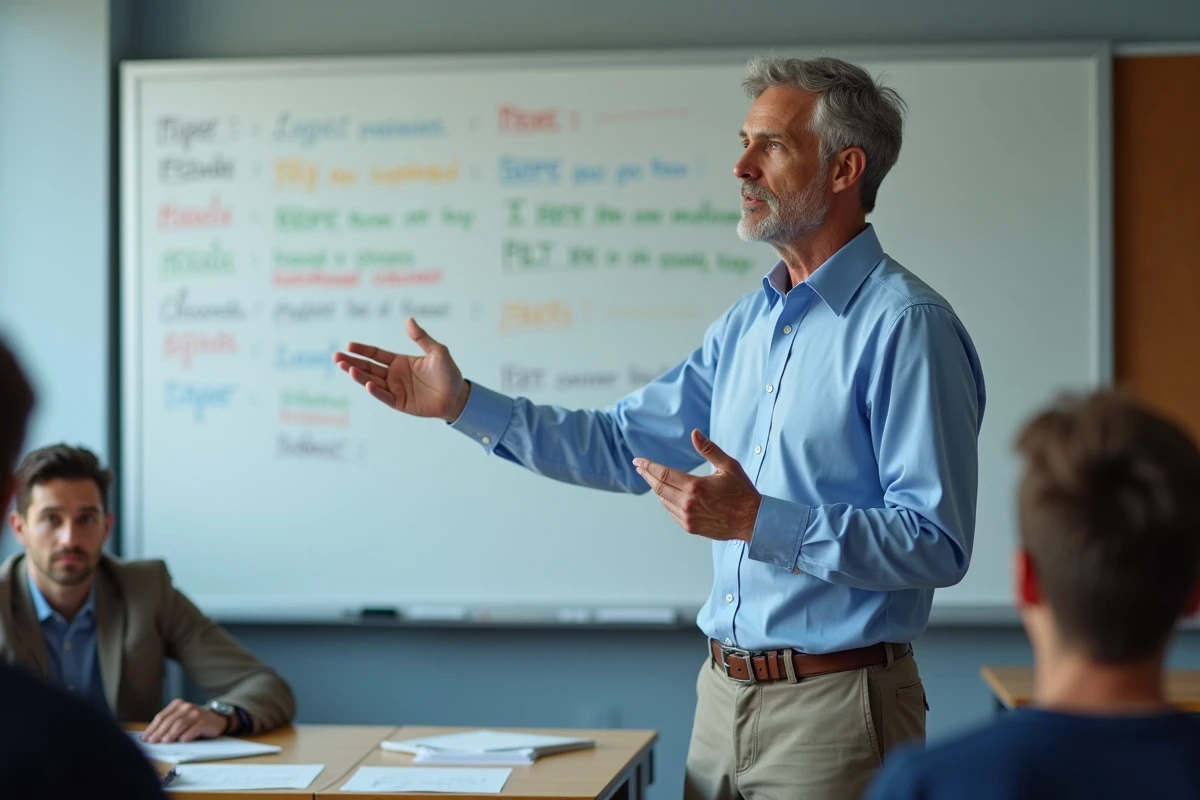 Professeur expliquant les connecteurs logiques en classe