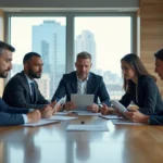 Groupe de quatre professionnels en réunion d'affaires