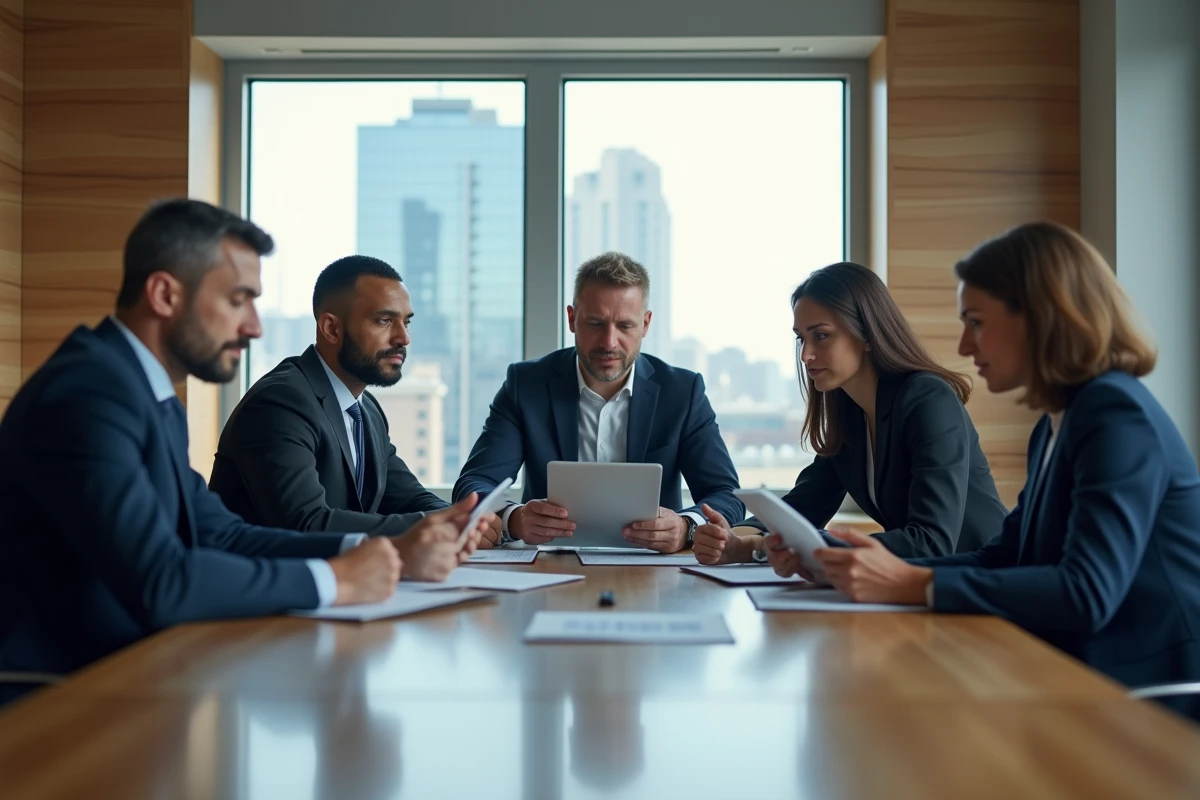 Groupe de quatre professionnels en réunion d'affaires