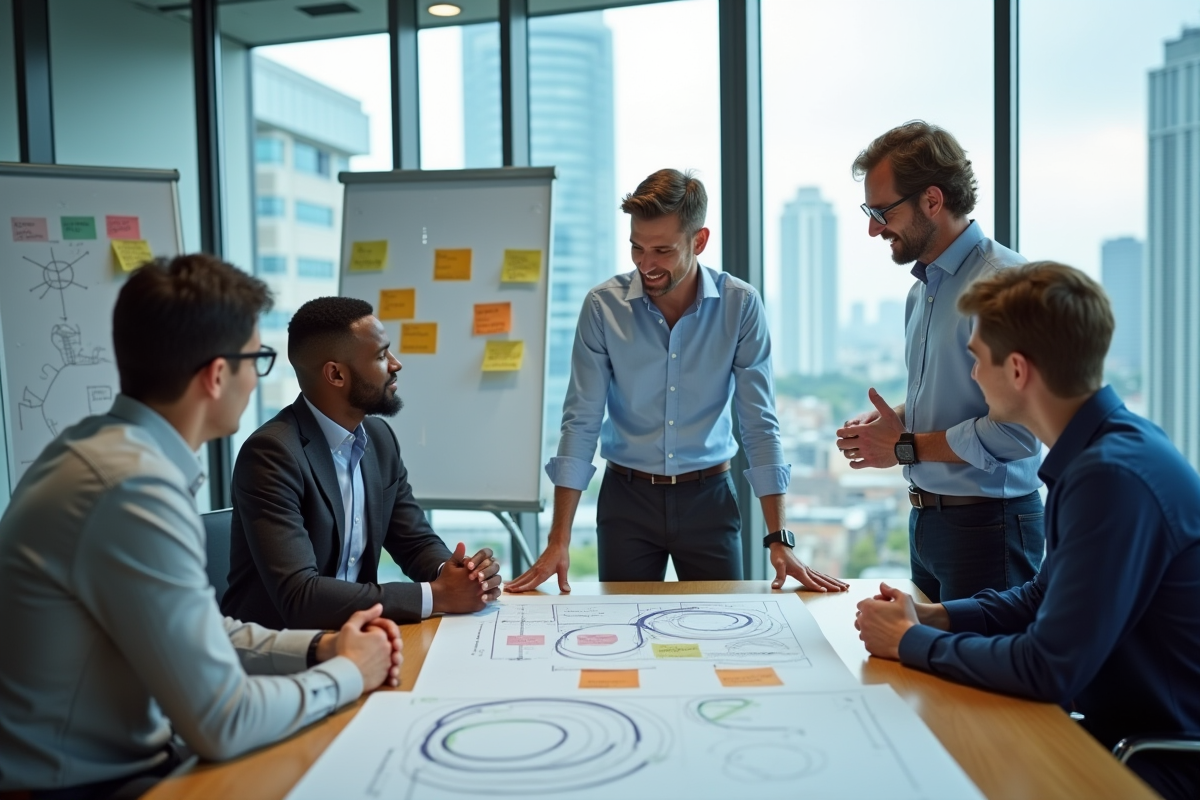Groupe de professionnels discutant autour d une table de travail