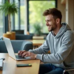 Étudiant universitaire travaillant sur un ordinateur portable à UPHF