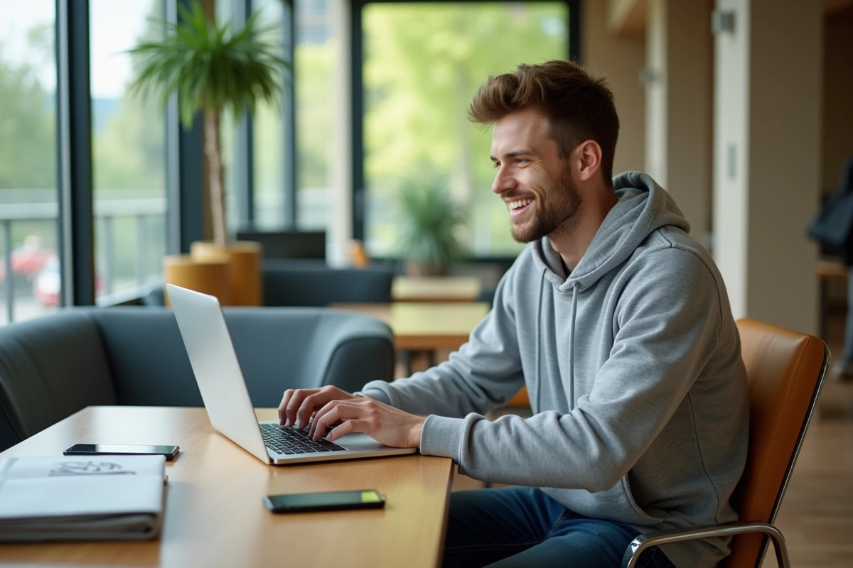 Étudiant universitaire travaillant sur un ordinateur portable à UPHF