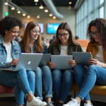 Groupe d'étudiants divers dans un espace commun universitaire