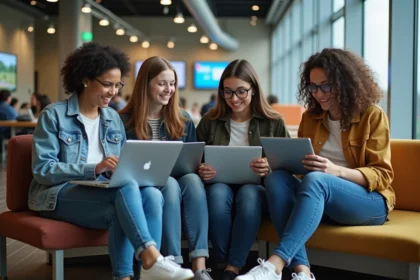 Groupe d'étudiants divers dans un espace commun universitaire