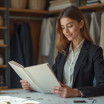 Jeune femme en costume dans un atelier créatif professionnel