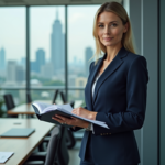 Femme d affaires confiante avec dossier de rapports financiers