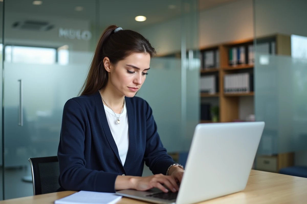 Femme au bureau travaillant sur son ordinateur portable