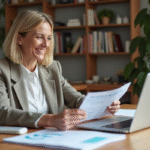 Femme d'âge moyen en tenue décontractée dans un salon lumineux