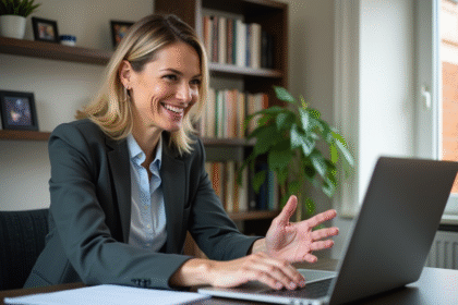Femme professionnelle souriante lors d'une formation en ligne