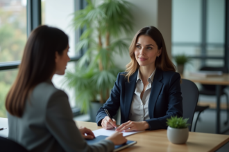Femme professionnelle en réunion dans un bureau moderne