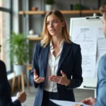 Femme professionnelle en réunion dans un bureau moderne