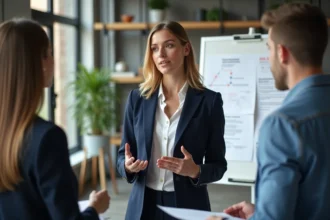 Femme professionnelle en réunion dans un bureau moderne