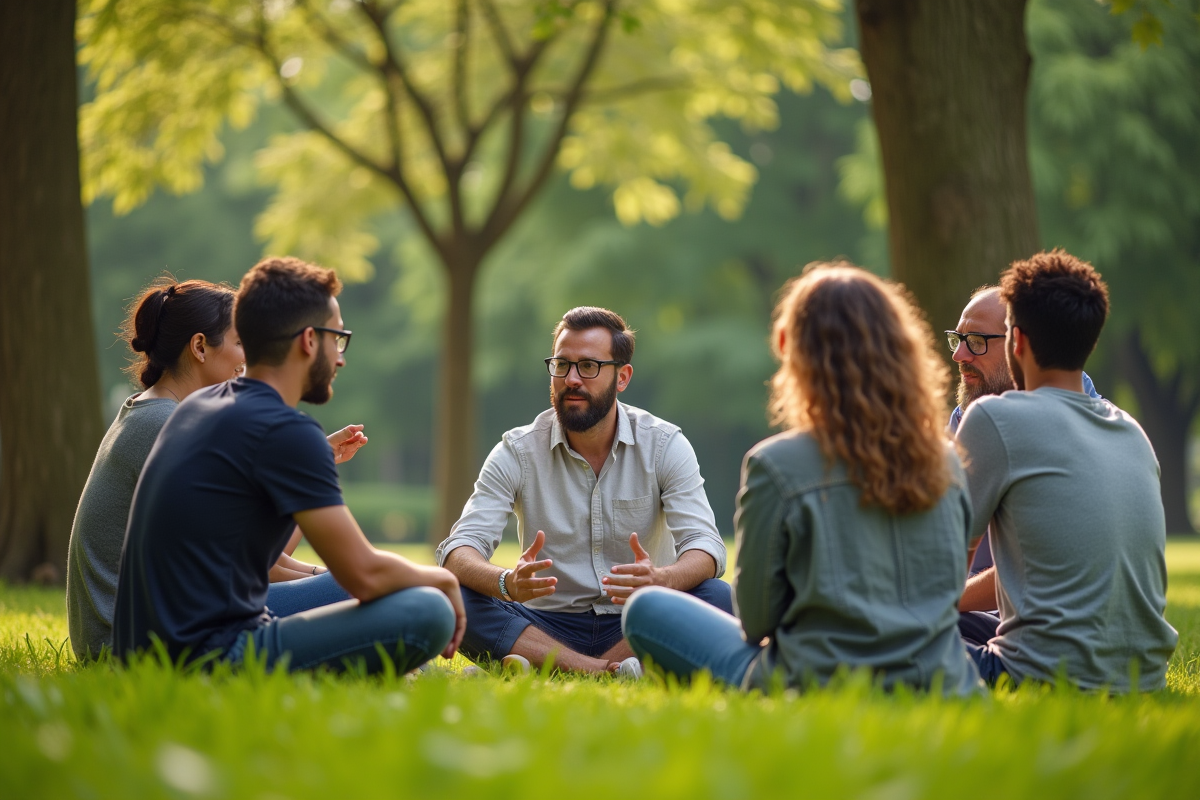 Groupe en coaching en plein air dans un parc urbain