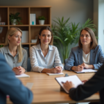 Groupe de professionnels en réunion dans un bureau moderne