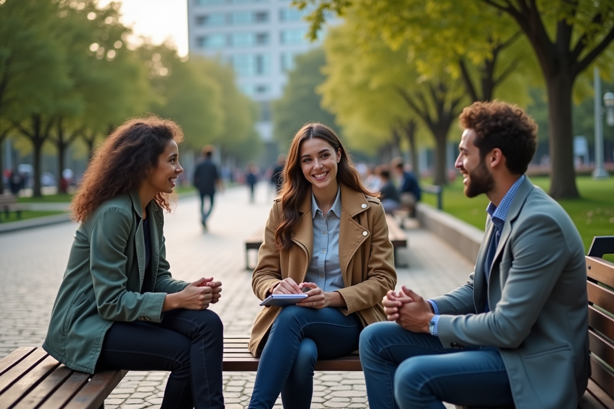 Groupe de jeunes discutant dans un parc