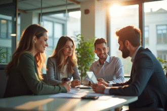 Groupe de jeunes professionnels dans un bureau lumineux