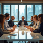 Groupe de professionnels en réunion dans un bureau moderne