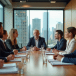 Groupe de professionnels en réunion dans un bureau moderne