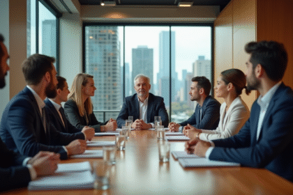Groupe de professionnels en réunion dans un bureau moderne