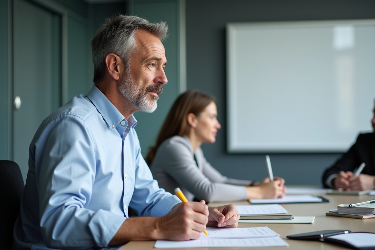 Homme attentif prenant des notes lors d