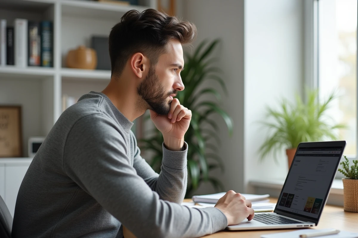 Homme en étude en ligne dans un bureau moderne