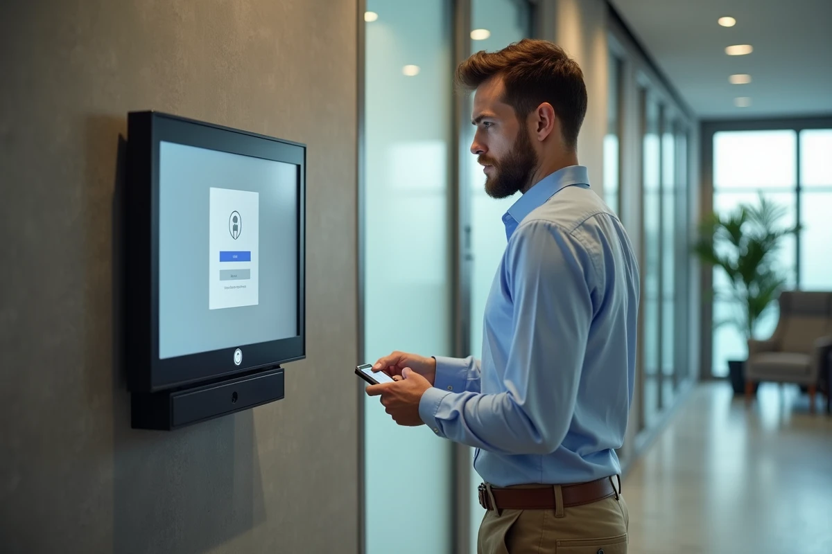 Homme vérifiant un ordinateur dans une zone d