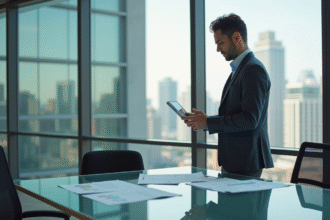 Jeune entrepreneur confiant dans un bureau moderne