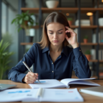 Jeune femme au bureau examinant une checklist de formation