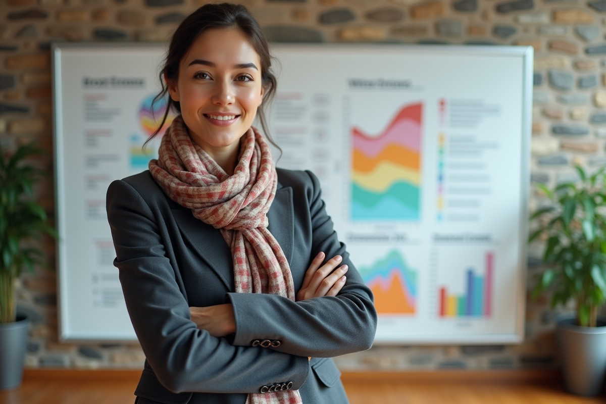Jeune femme confiante devant un tableau blanc en formation