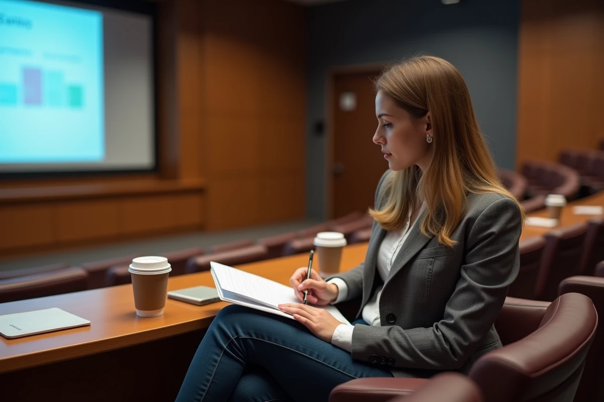 Jeune femme prenant des notes dans une salle de formation
