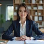 Jeune femme en costume dans un bureau moderne