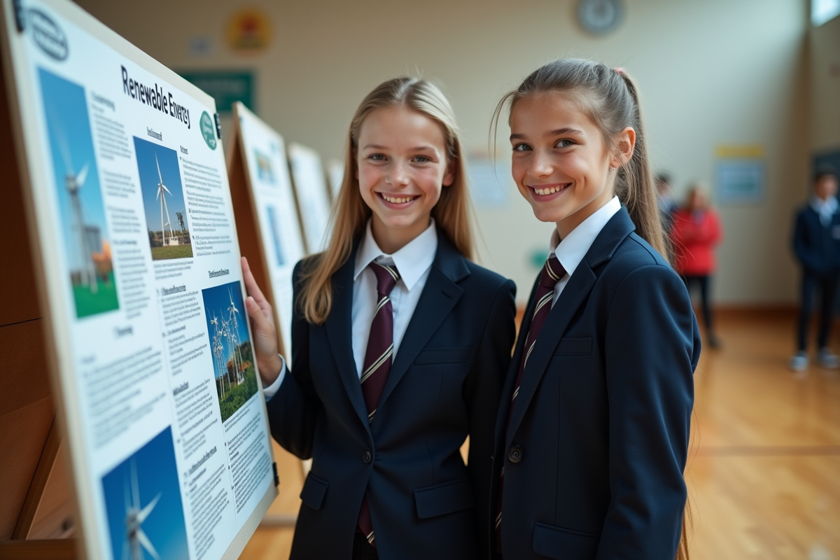 Jeune fille et garçon présentant un projet sur l