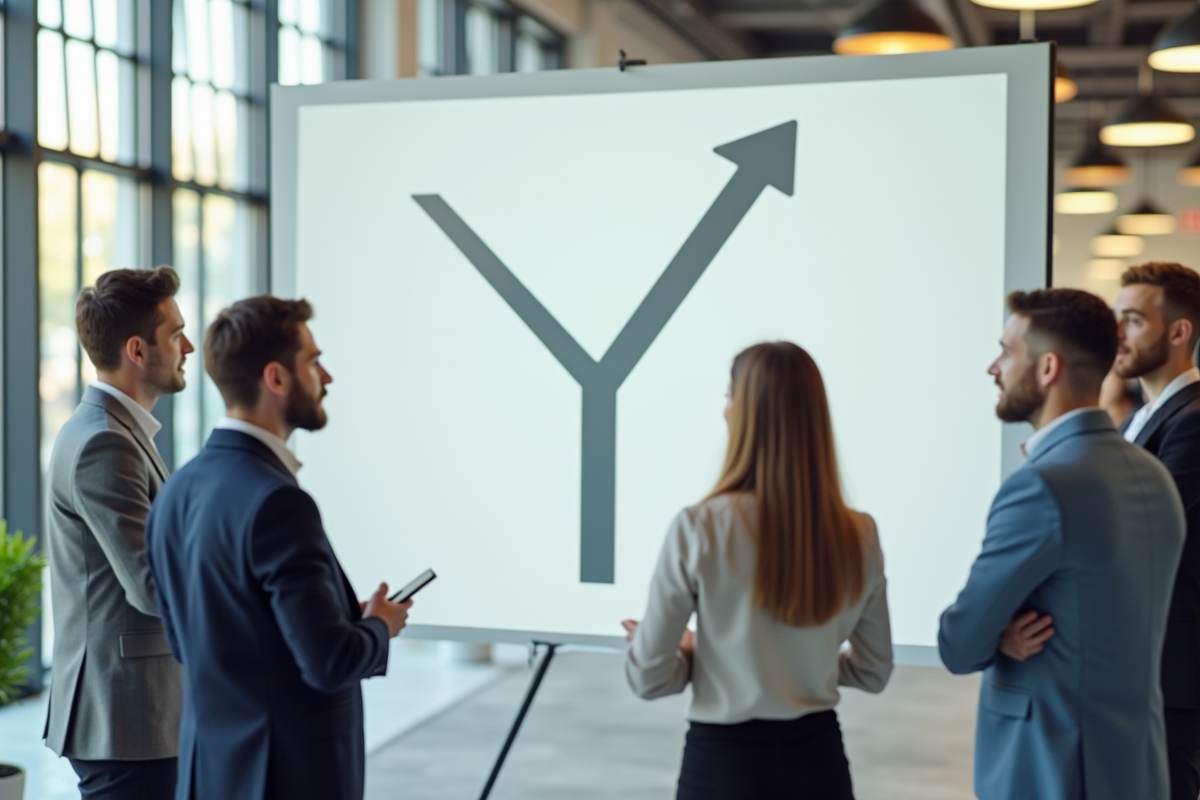 Groupe de jeunes professionnels dans un bureau lumineux discutant