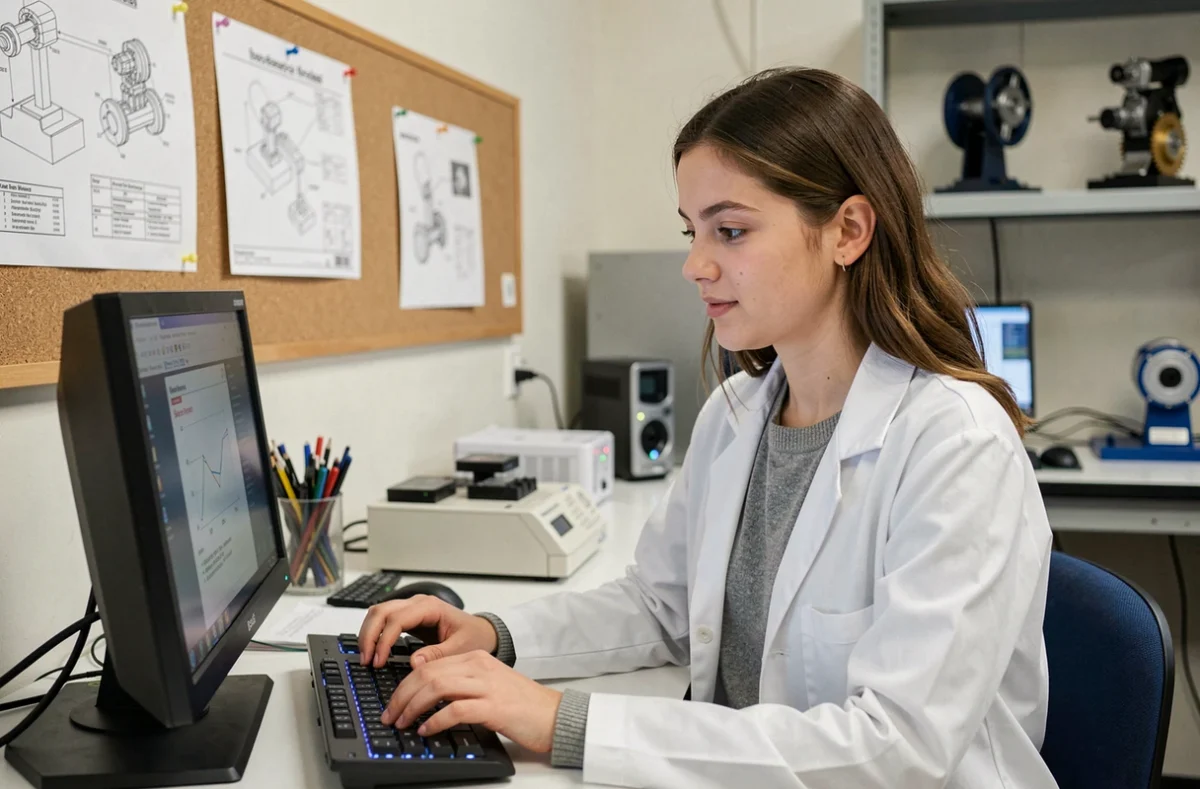 Étudiante de Polytech Lille travaillant dans un laboratoire d'ingénierie universitaire