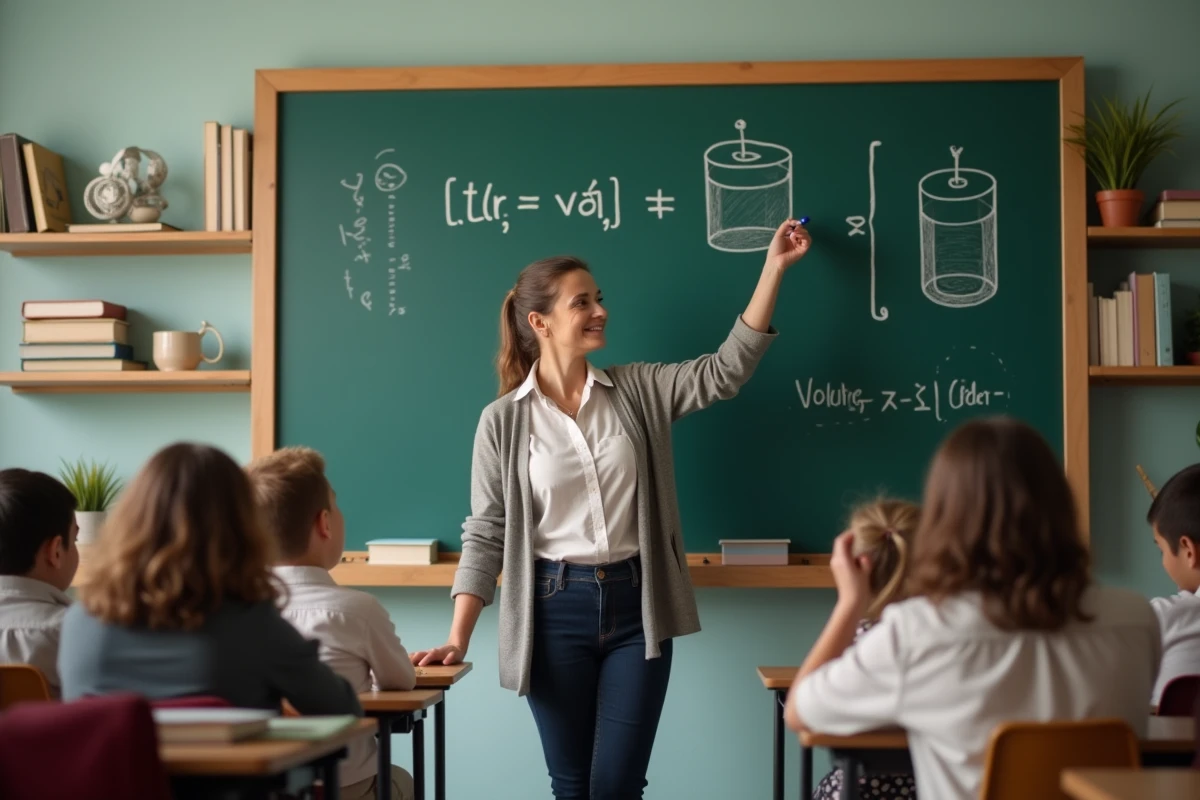 Professeure expliquant le volume d un cylindre en classe