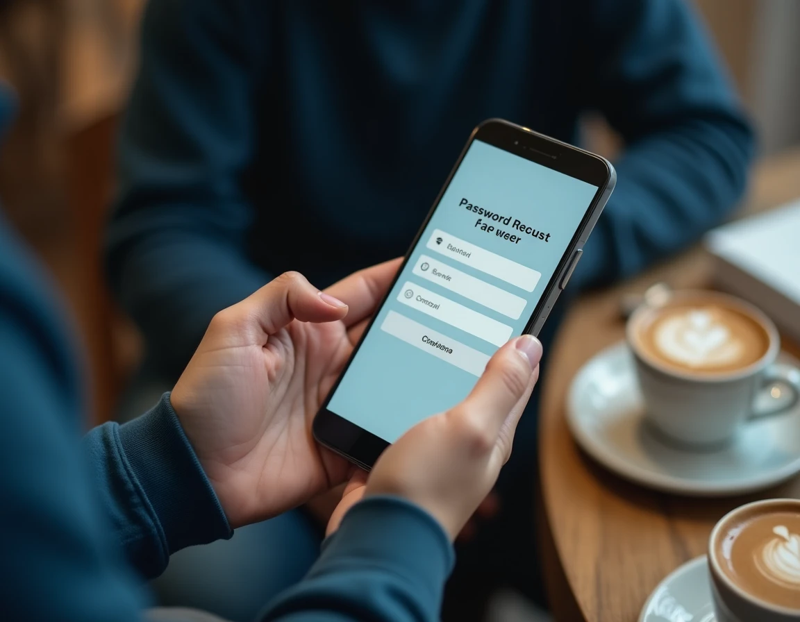 Gros plan sur un smartphone affichant un formulaire de réinitialisation de mot de passe pour accéder à des cours Psblearn